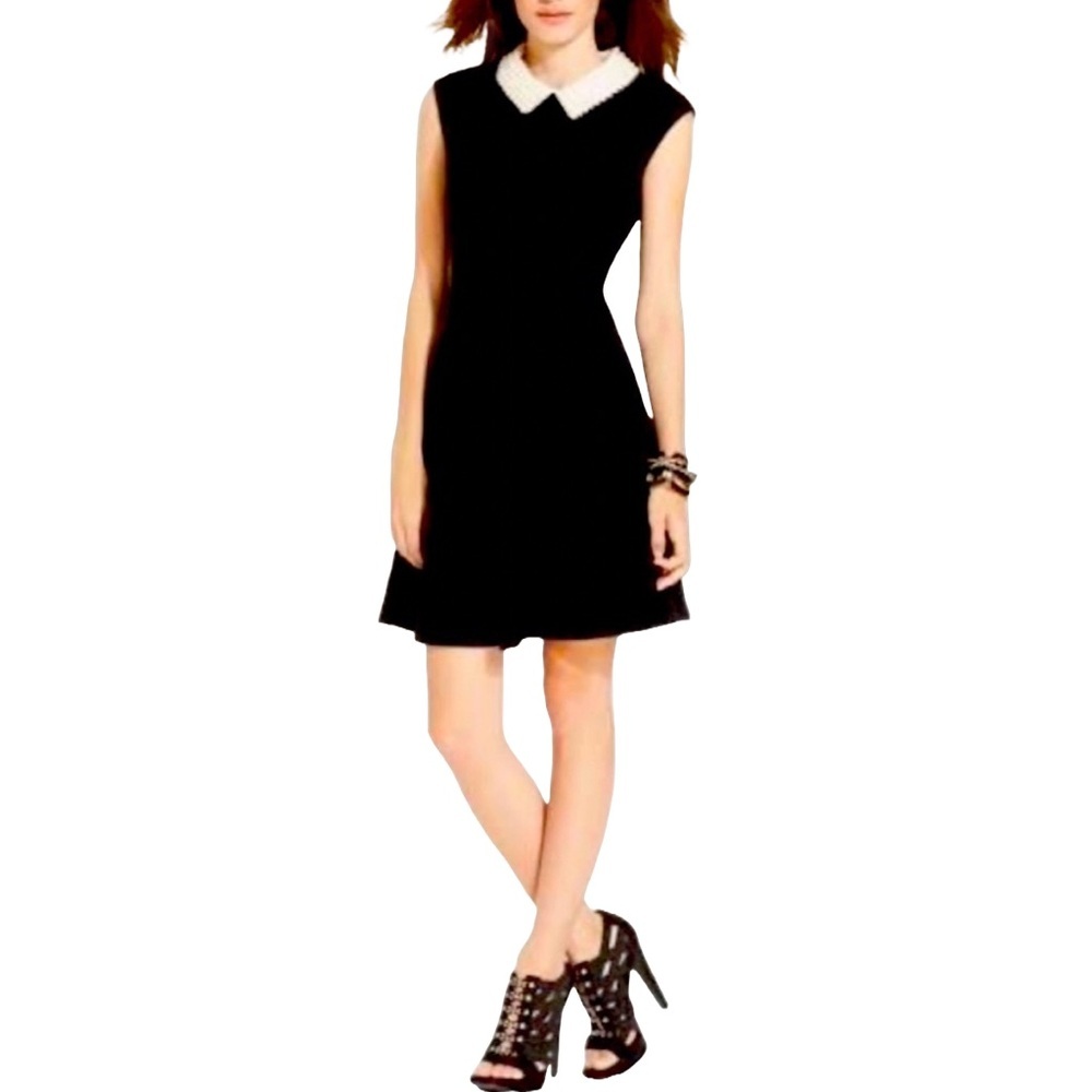 Betsey Johnson Pearl‎ Collar Fit & Flare Textured Black Dress  8